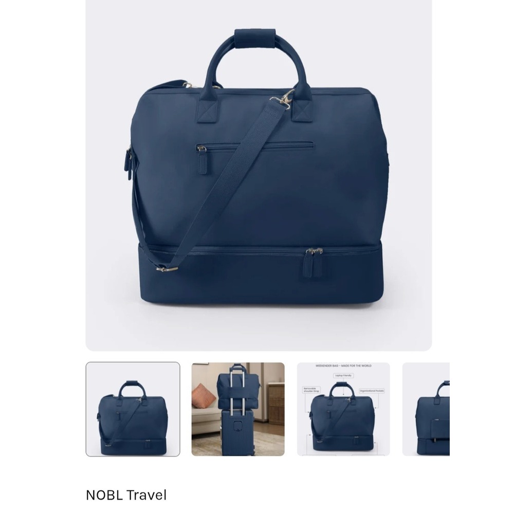 NOBL Travel Weekender Bag Navy Blue Duffel Laptop Sleeve Shoe Compartment